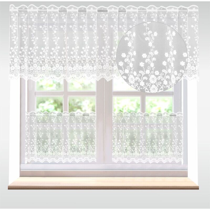 Záclona řecký tyl, Zámecké květy vitrážka metráž, bílá 45 cm