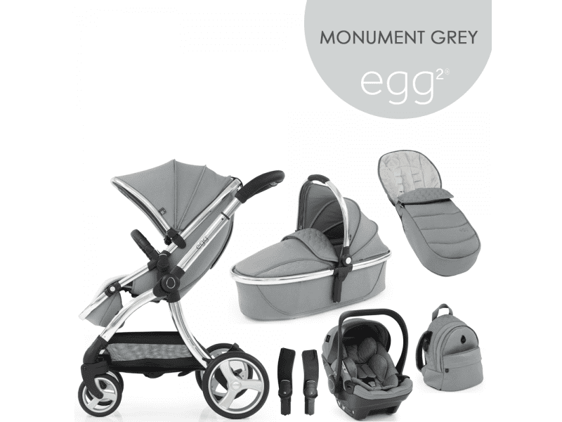 Egg 2 SET GOLD 6 v 1 MONUMENT GREY / Mirror, kočárek, korba, autosedačka, multiadaptér, batoh, fusak