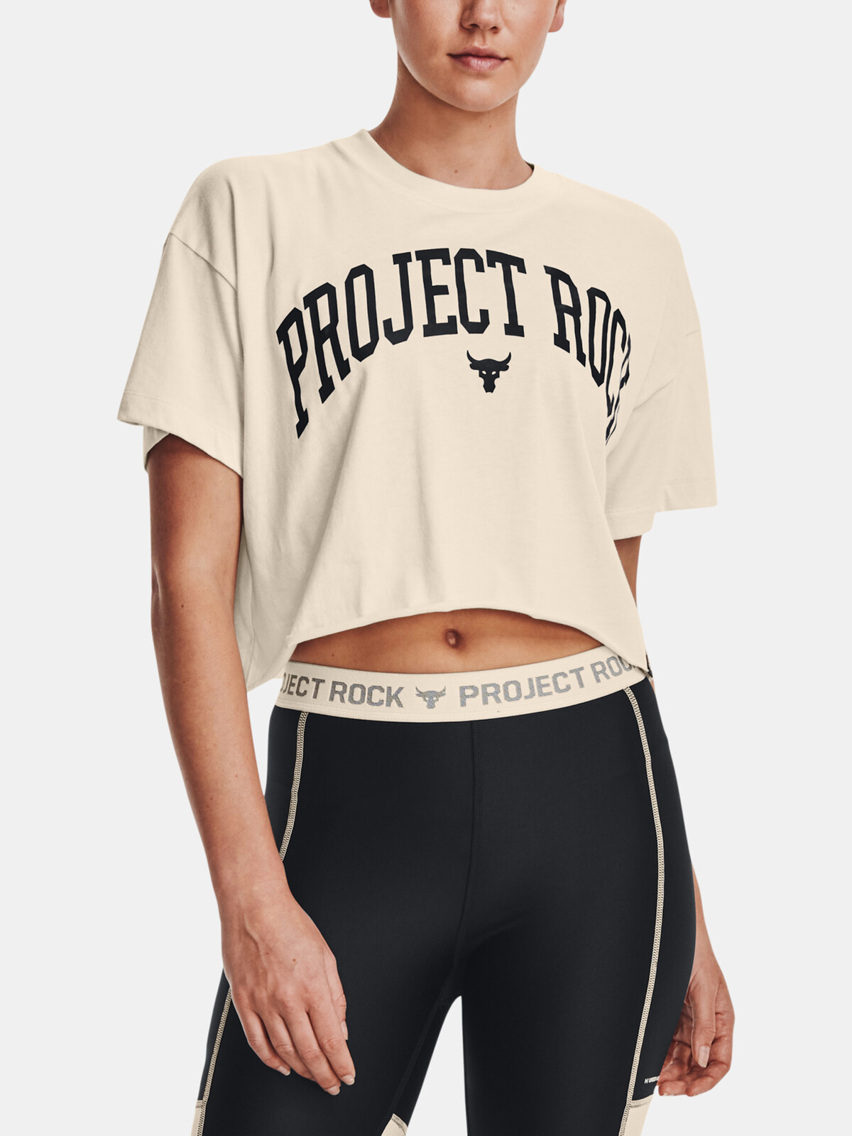 Krémové tričko Under Armour UA Pjt Rck SS Crop