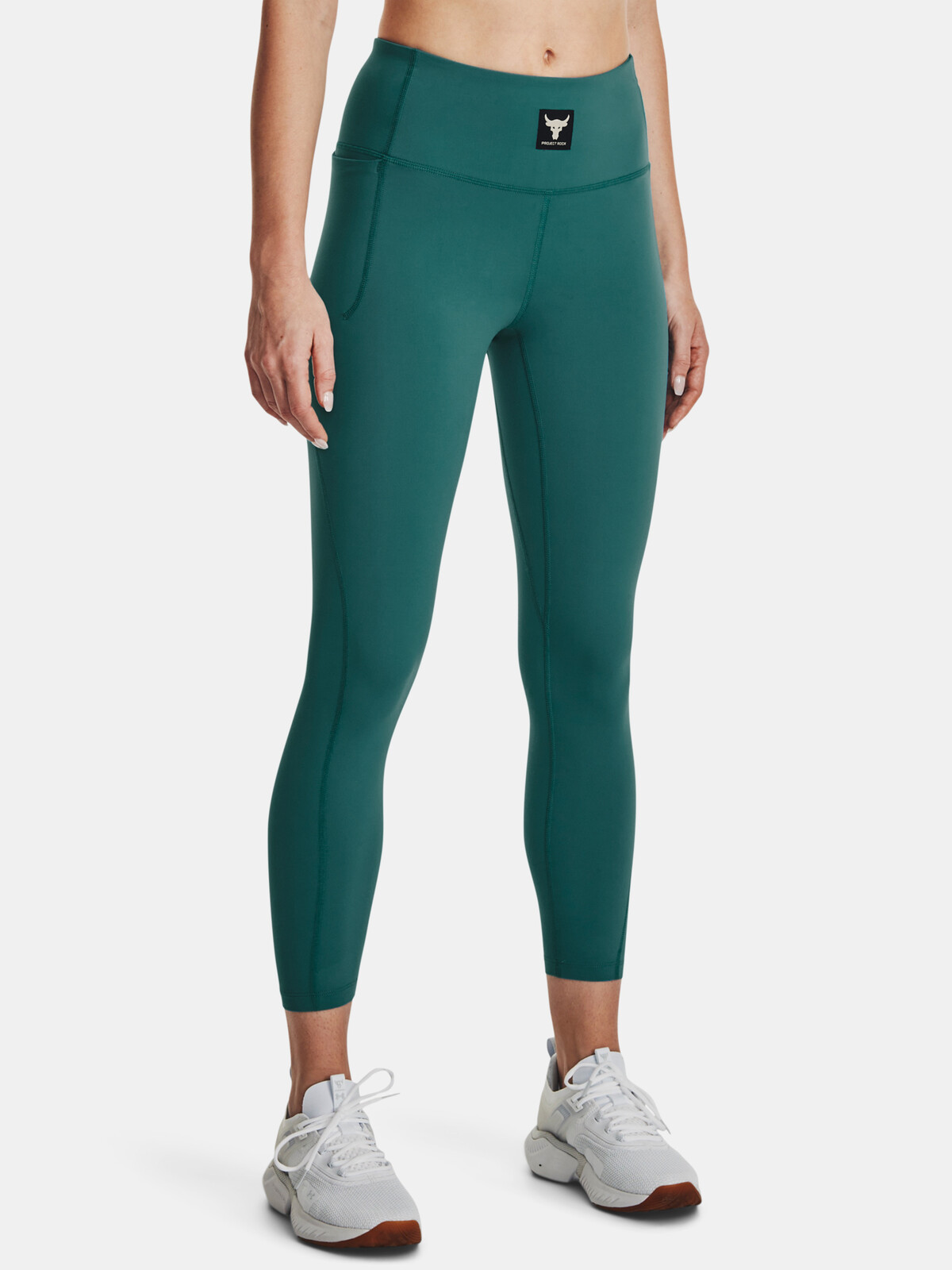 Zelené dámské sportovní legíny Under Armour Project Rock Meridian Ankl Lgn
