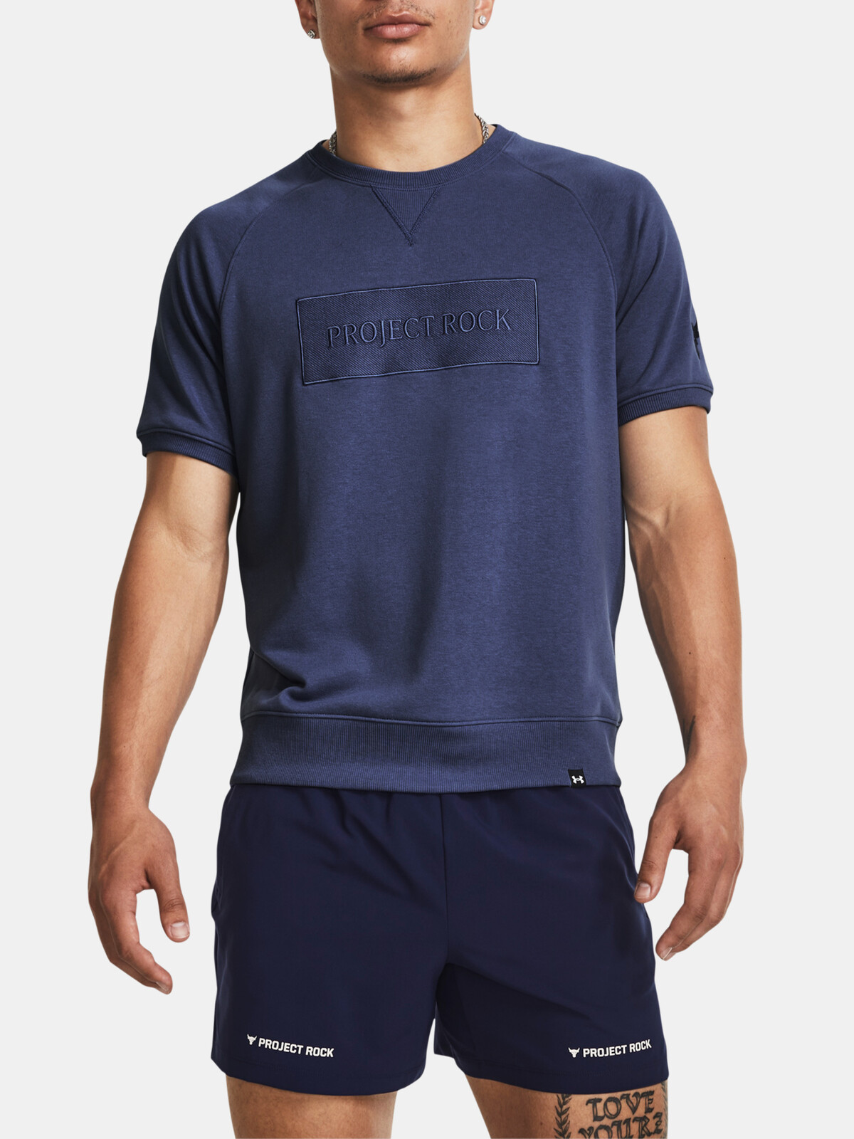 Tmavě modrá pánská sportovní mikina s krátkým rukávem Under Armour Pjt Rock Terry Gym Top