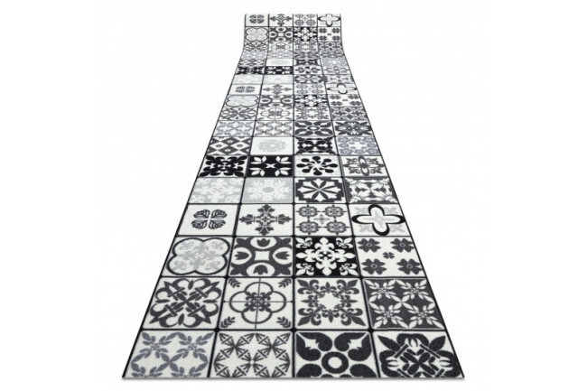 Protišmykový behúň AZULEJO PATCHWORK lisabonský obklad - sivý / čierny - Výprodej