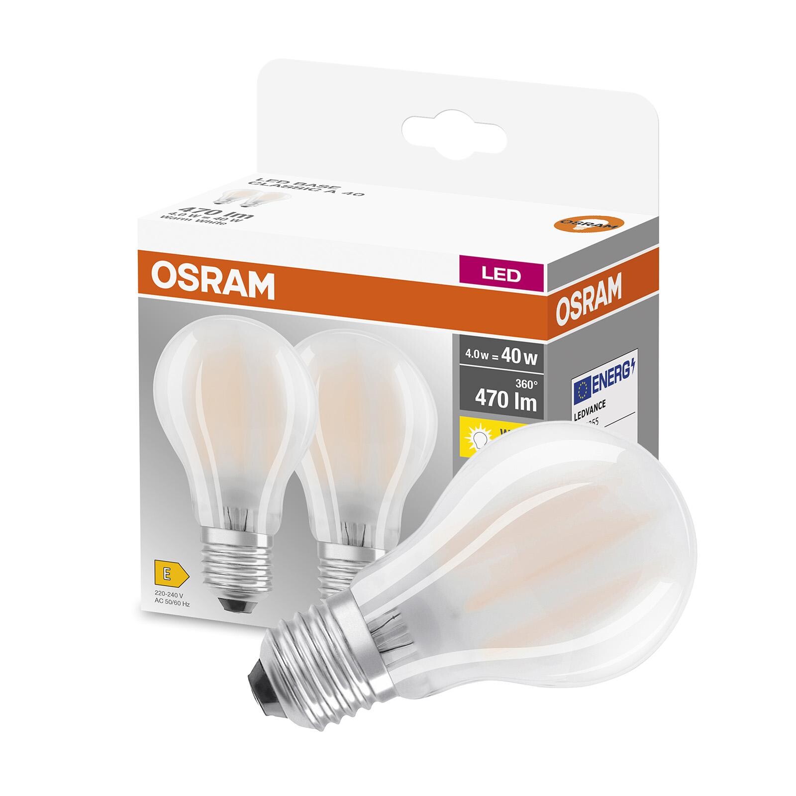 2x LED žárovka LED E27 A60 4W = 40W 470lm 2700K Teplá bílá 300° Filament OSRAM OSRLEDW3047