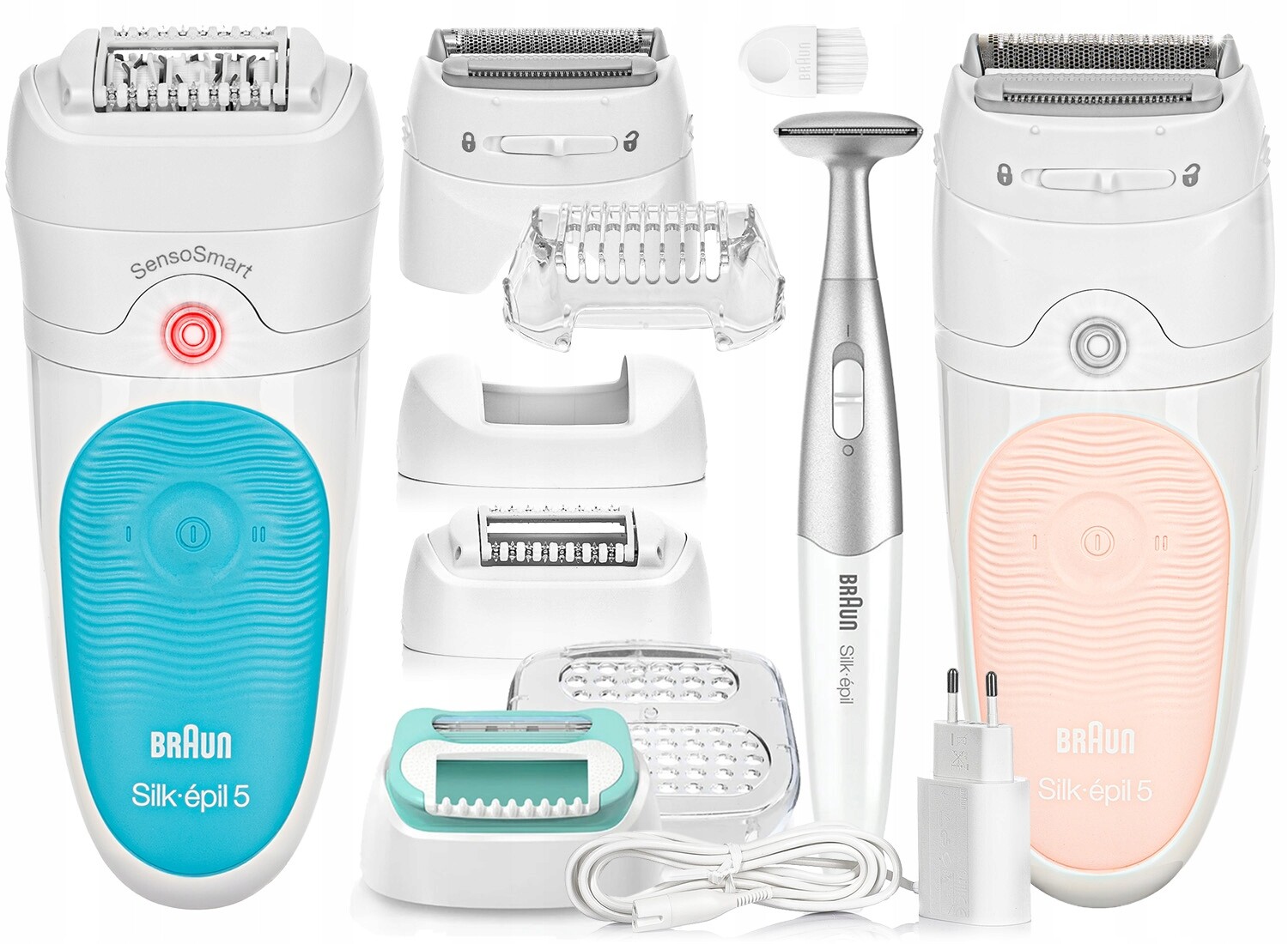 Braun Silk-épil 5 SensoSmart 2x depilátor holicí strojek nástavce zastřihovač bikin
