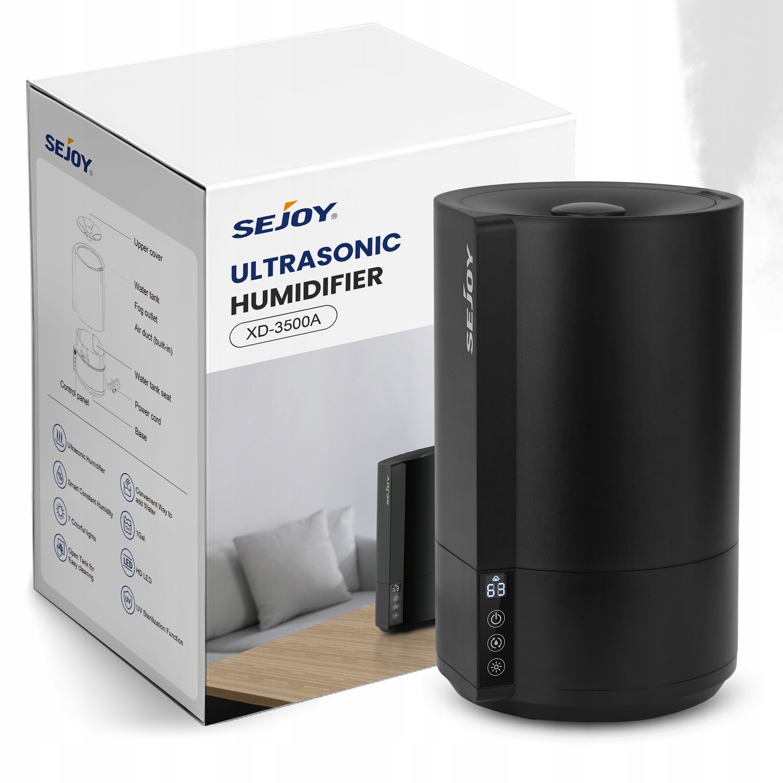 Sejoy Zvlhčovač Vzduchu Aromaterapie Difuzor Noční Light 4L Černá