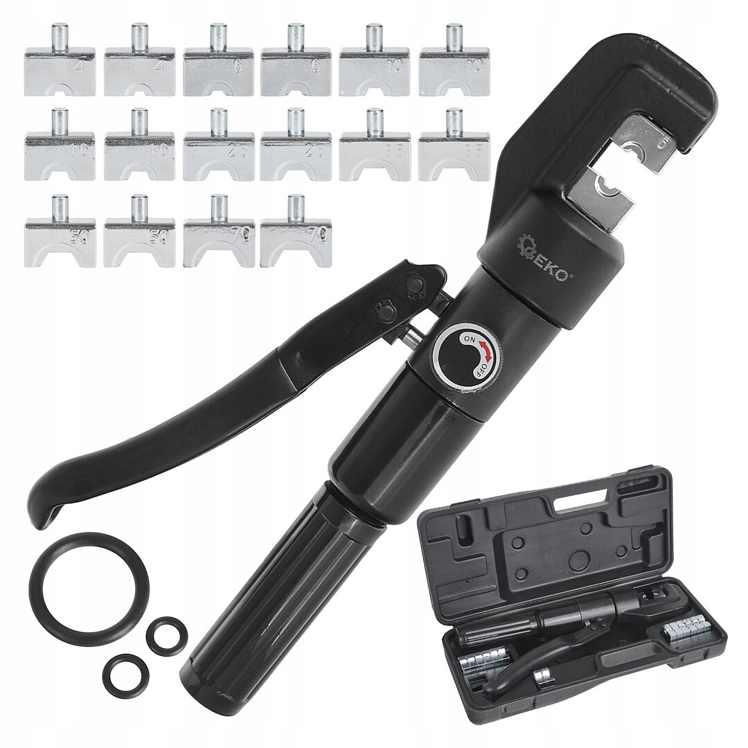 Hydraulická svorka na kabely 6T 4-70 mm2 s vyměnitelnými matricemi kufr Geko