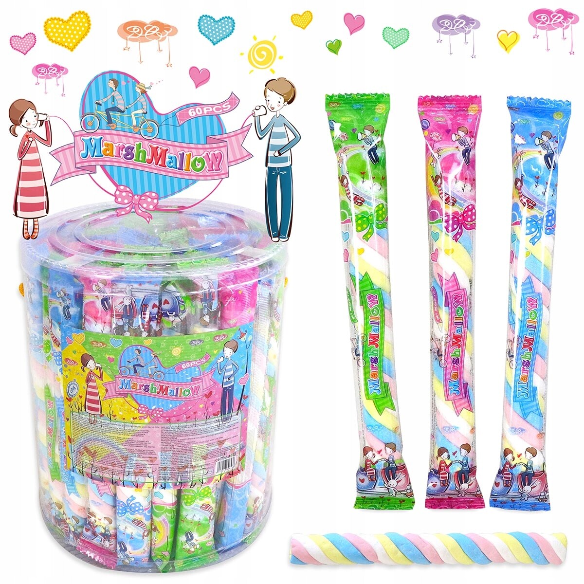 Pěnové copánky marshmallow 60ks Barevné