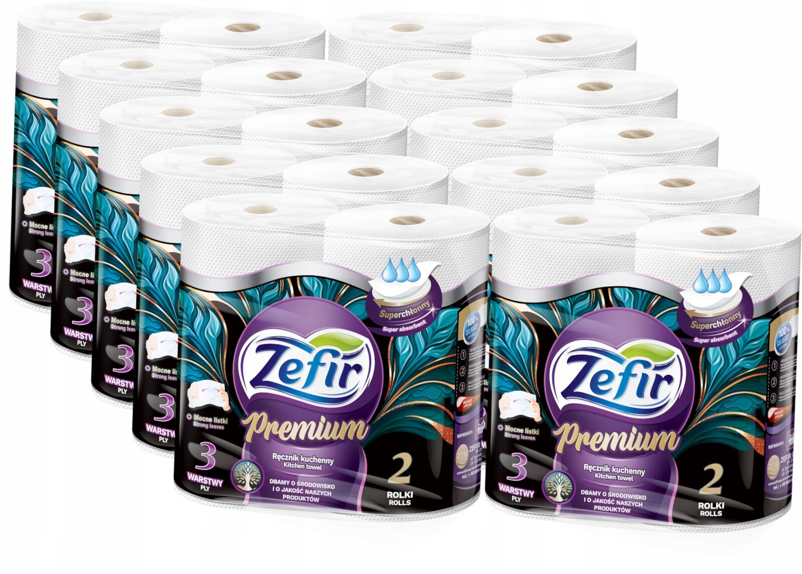 Zefir Papírový Kuchyňský Ručník 3VRSTVY 10x200 2000 Listů Výkonný