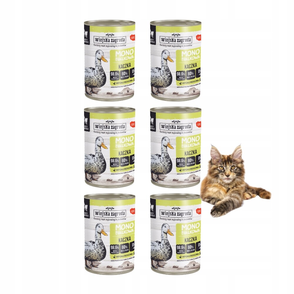 Wiejska Zagroda Mokré krmivo pro kočky Monoproteinová kachna Sada 6 x 400 g