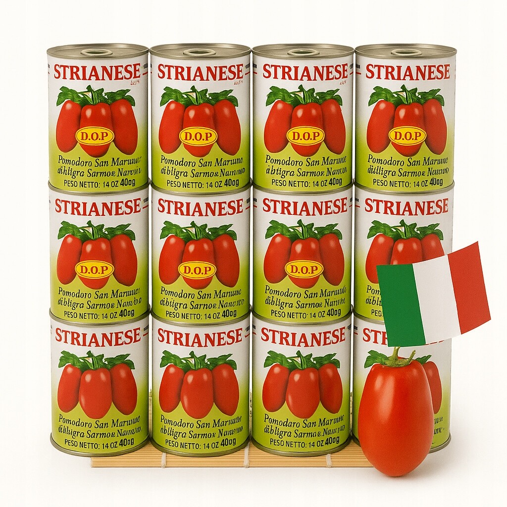 Rajčata San Marzano Dop 400 g kusů Strianese pelati celé loupané italské