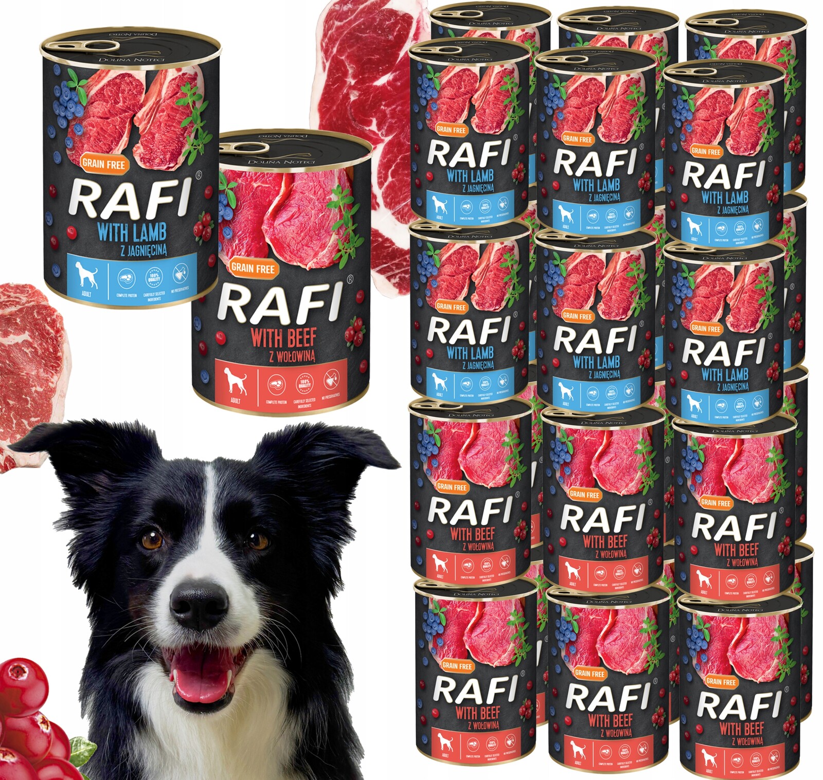 Sada 24x400g Krmivo pro psy Rafi mix chutí (Jehněčí, Hovězí)