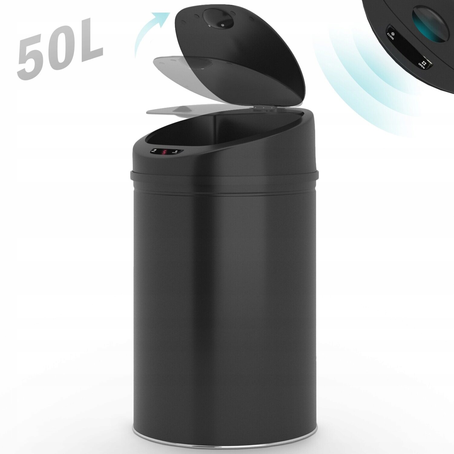 Černý Automatický Odpadkový Koš 50 L Bezdotykový S Pohybovým Senzorem