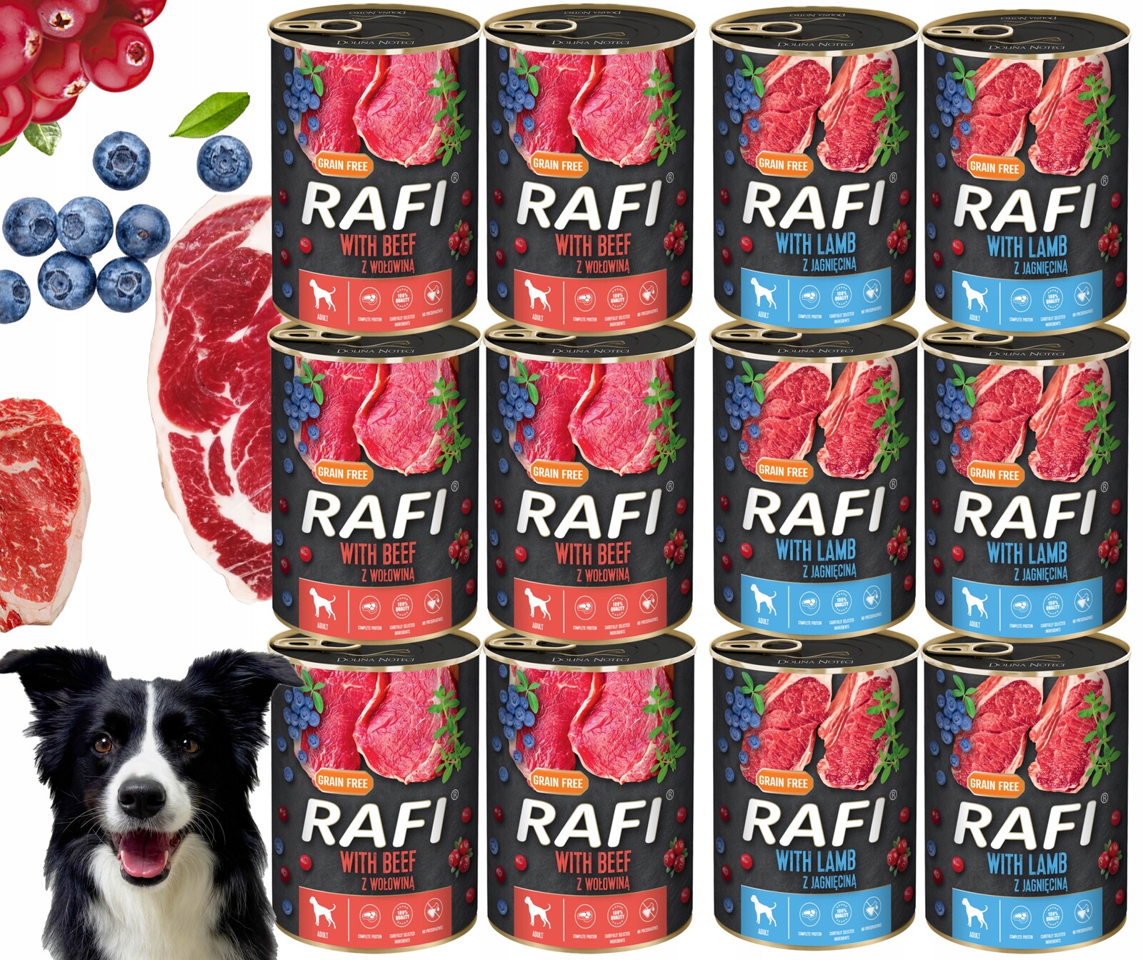 Sada 12x400g Krmivo krmivo pro psy Rafi mix chutí (Jehněčí, Hovězí)