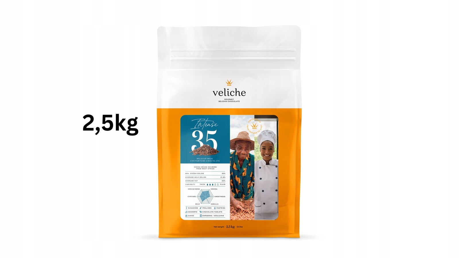 Mléčná čokoláda 2,5 kg Veliche Milk Intense 35%