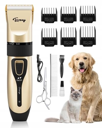 Toozey Stroj na stříhání psů a koček Bezdrátový s dlouhou zlatou srstí