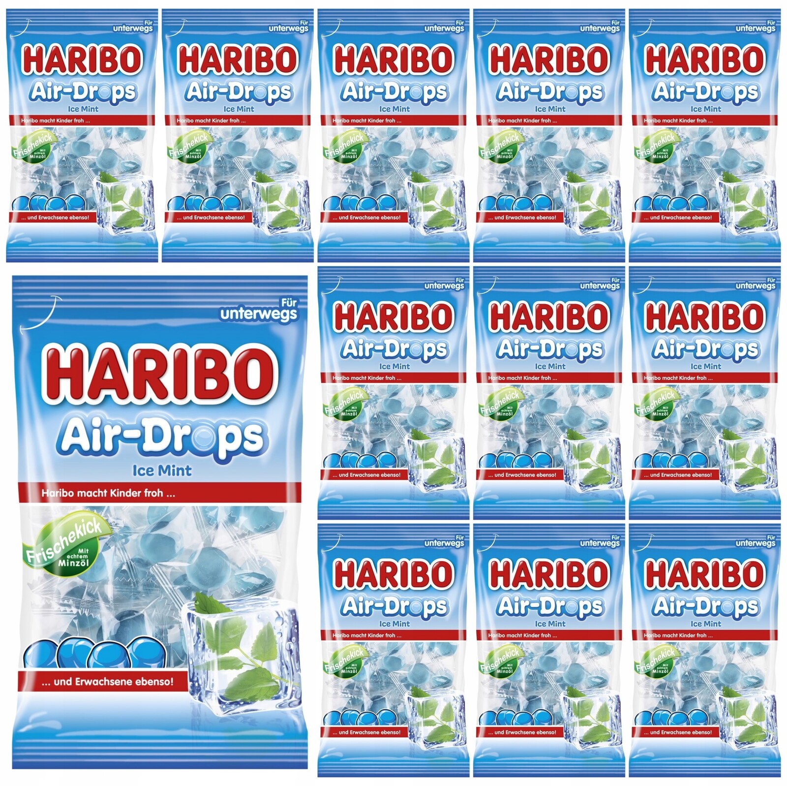 12 x Měkké gumové bonbóny s mátovými želé bonbony Haribo Air-Drops Ice Mint 100 g D