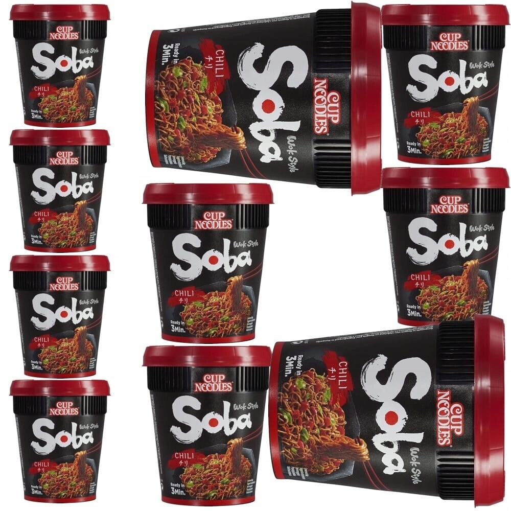 10x Instantní polévka Těstoviny Nudličky Bleskové Ostré Chili Soba 92g Nissin
