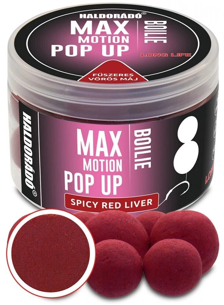Haldorádó Pop-Up Boilies Max Motion 16+20mm 50g - Pikantní červená játra