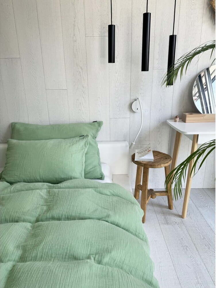 Zelené mušelínové povlečení na dvoulůžko 200x200 cm Plain Muslin – Butter Kings