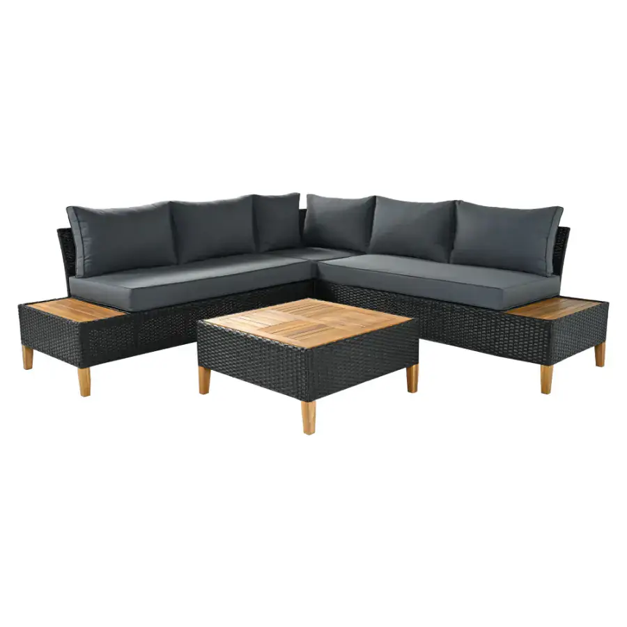 Tempo Kondela Zahradní ratanový set MALKOM, akáciové dřevo