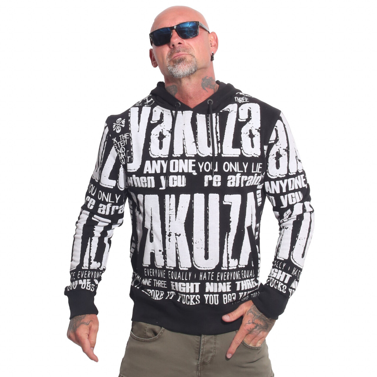 Mikina s kapucí Yakuza Anyone - černá-bílá, 5XL