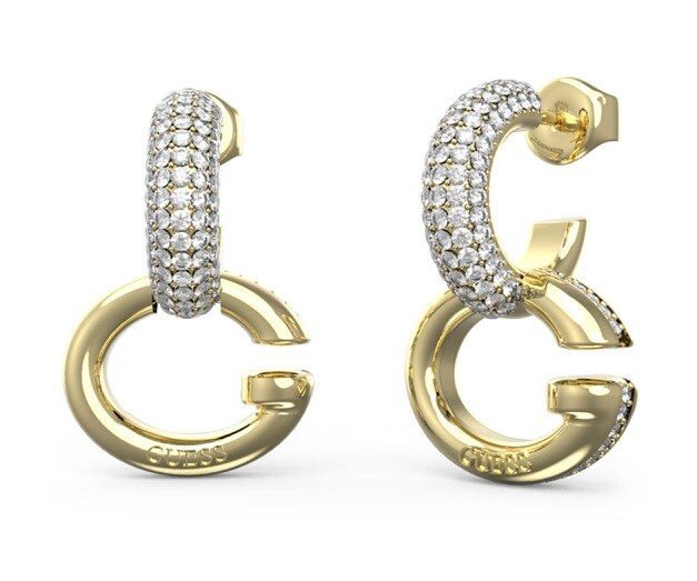 Guess Pozlacené kruhové náušnice s krystaly Oh My G JUBE04521JWYGT/U