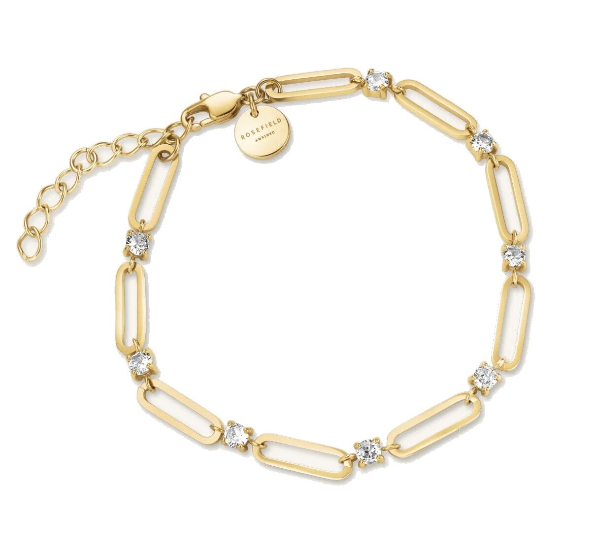 Rosefield Stylový pozlacený náramek s krystaly Round JBRCG-J1024