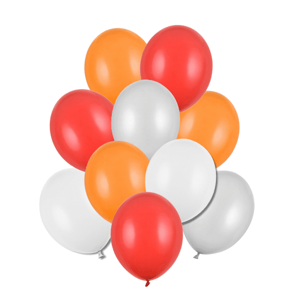 Balónky latexové pastelové (červená, oranžová, stříbrná) mix 30 cm, 10 ks