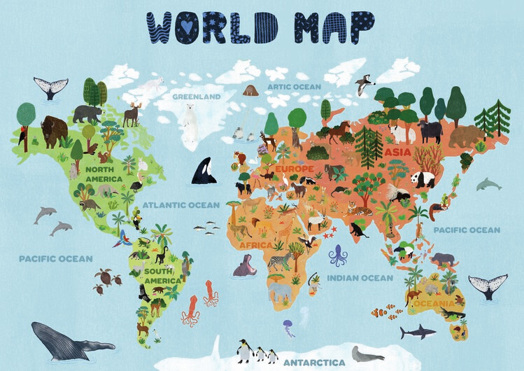 Jota de jai Mapa World map for kids, Jota de jai, 40 × 30 cm
