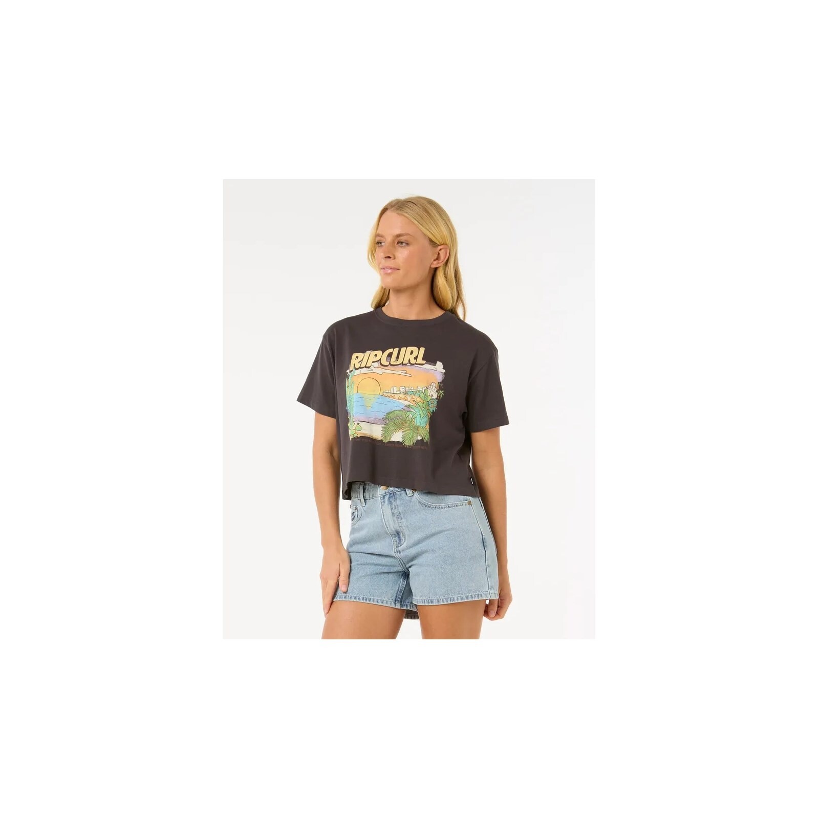 triko RIP CURL - La Paloma Crop Tee Washed Black (8264)