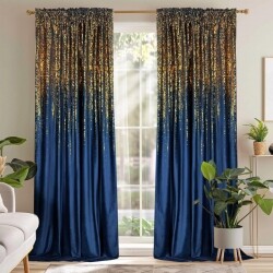 Závěs velurový se zlatou aplikací modrý inkoustový