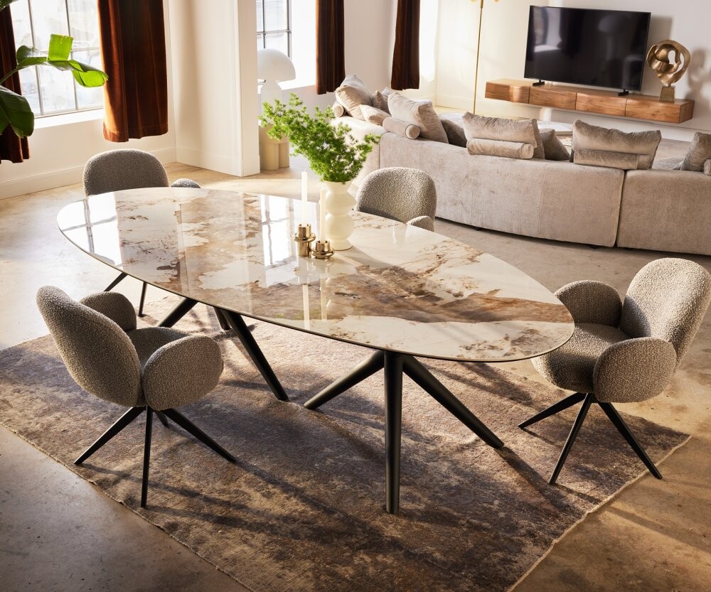 Jídelní stůl Edge oválný 280x130 keramika minas melange bílo-béžová