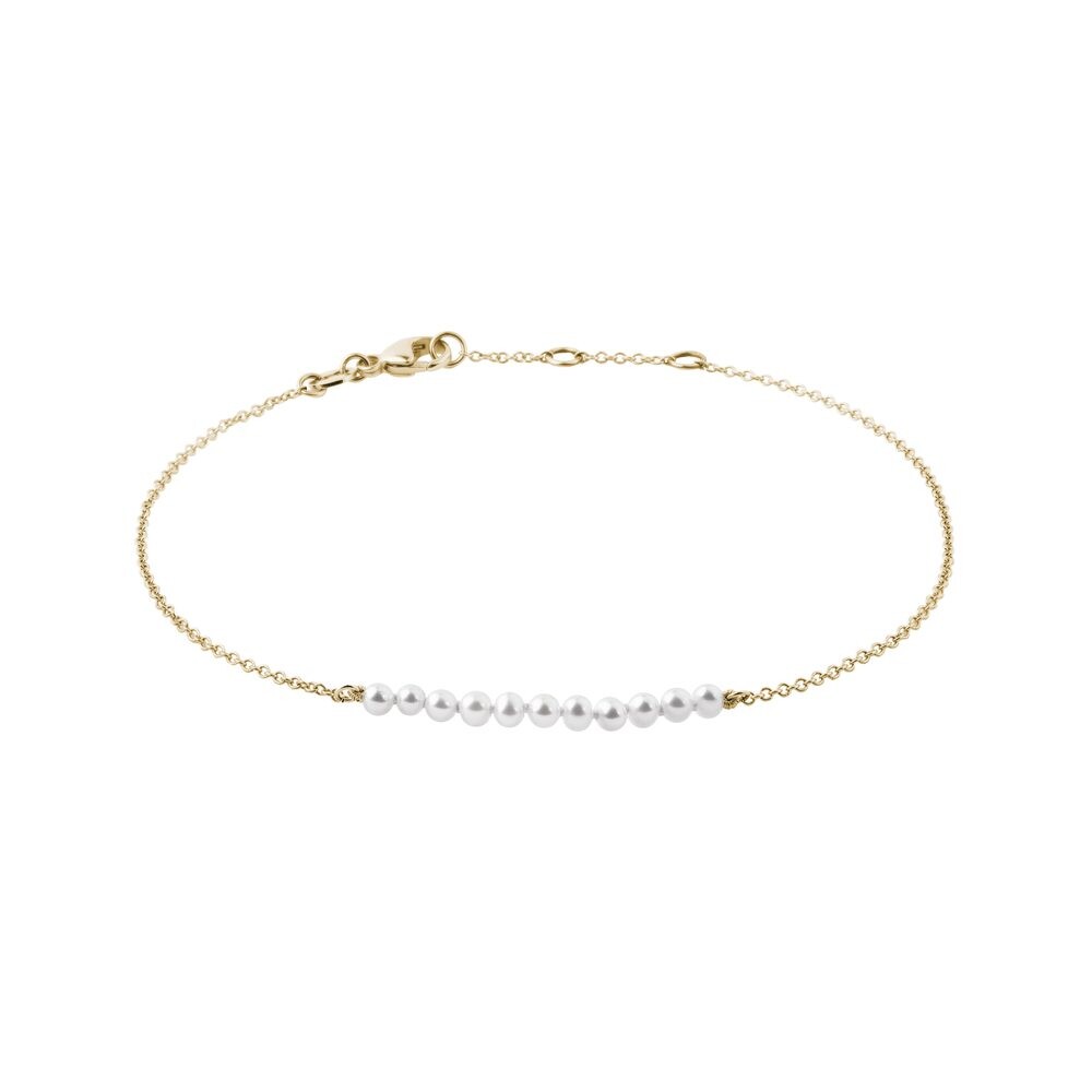 Řetízkový náramek s perličkami ve žlutém 14k zlatě KLENOTA