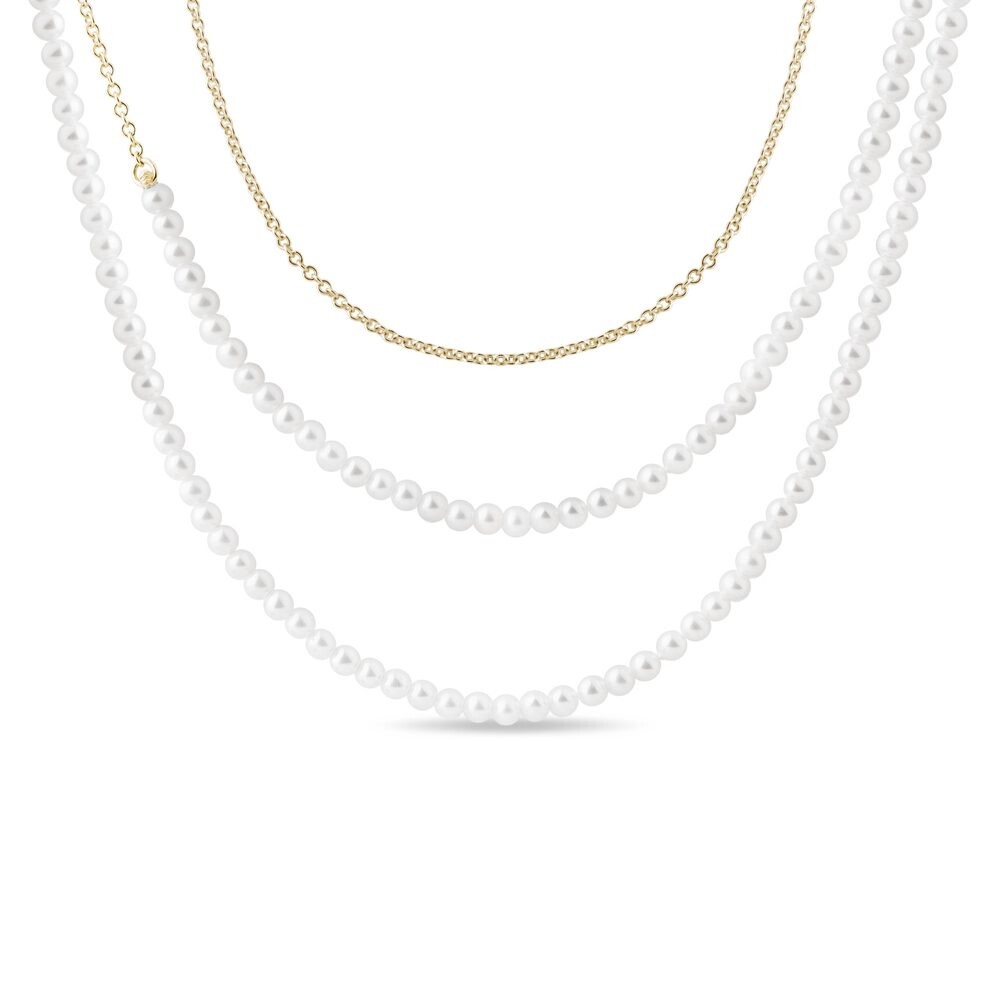 Šňůra ze sladkovodních perel a zlata v délce 85 cm KLENOTA