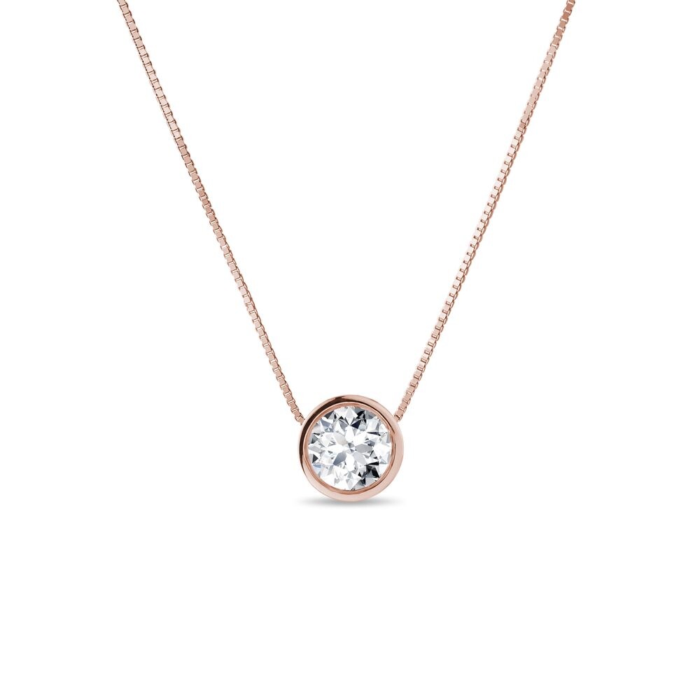 Bezel náhrdelník s diamantem v růžovém 14k zlatě KLENOTA