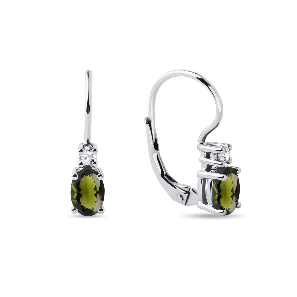 Náušnice z bílého zlata s oválnými vtavíny a diamanty KLENOTA