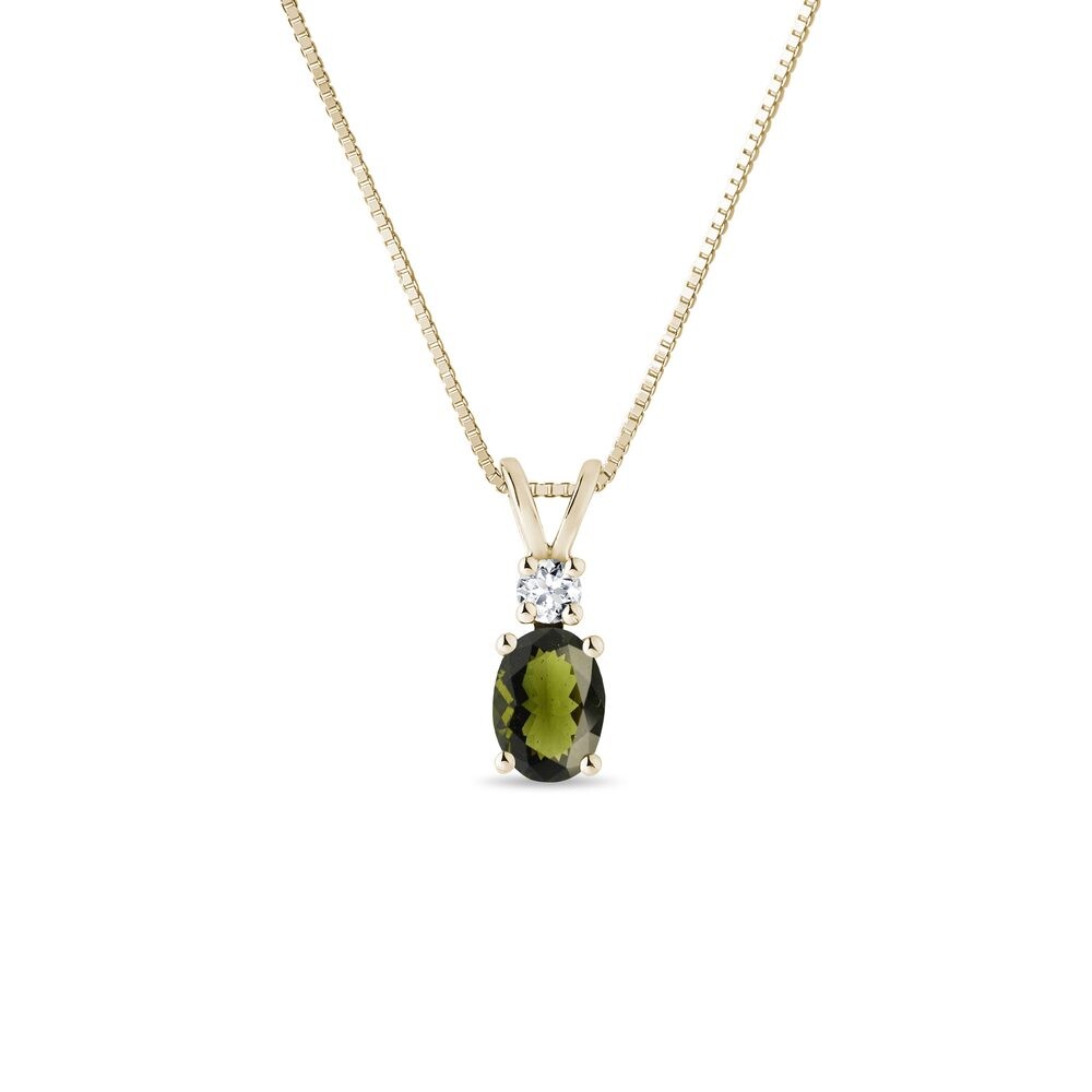 Náhrdelník s vltavínem a briliantem ve žlutém zlatě KLENOTA