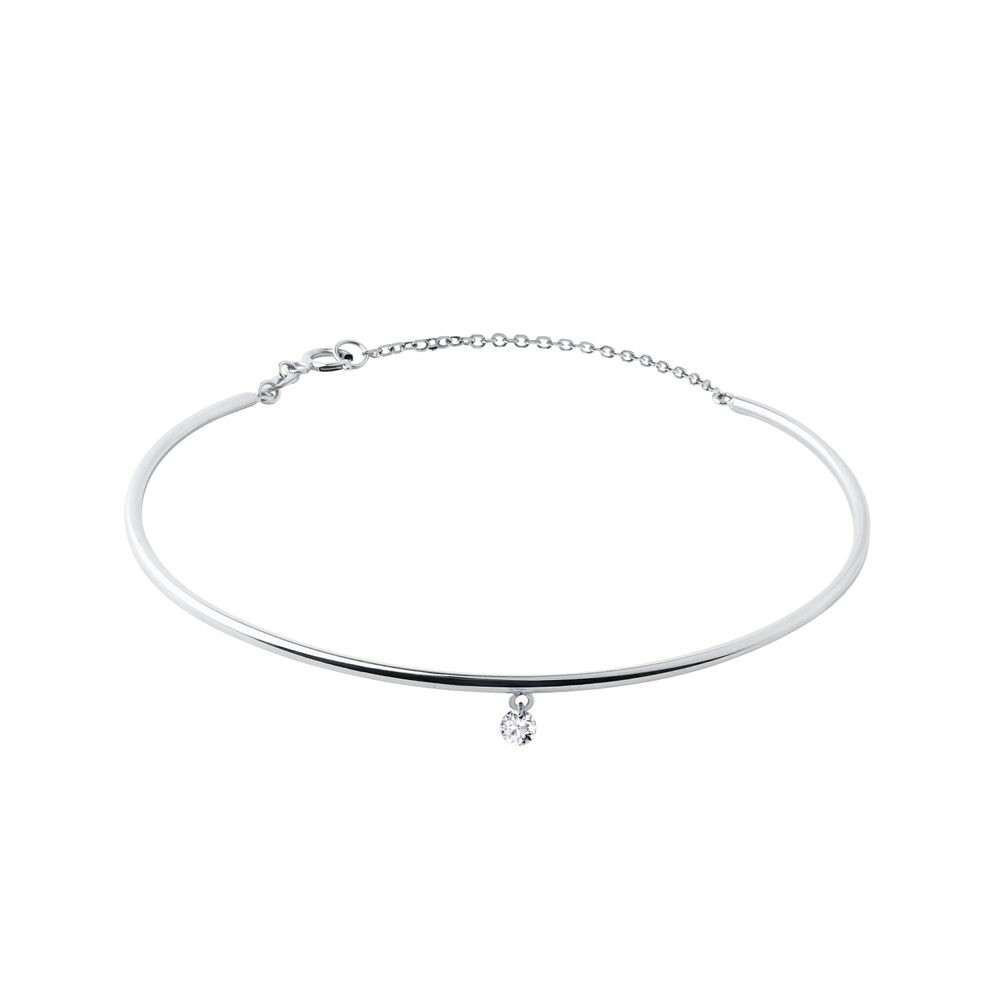 Pevný náramek s diamantem a řetízkem v bílém zlatě KLENOTA