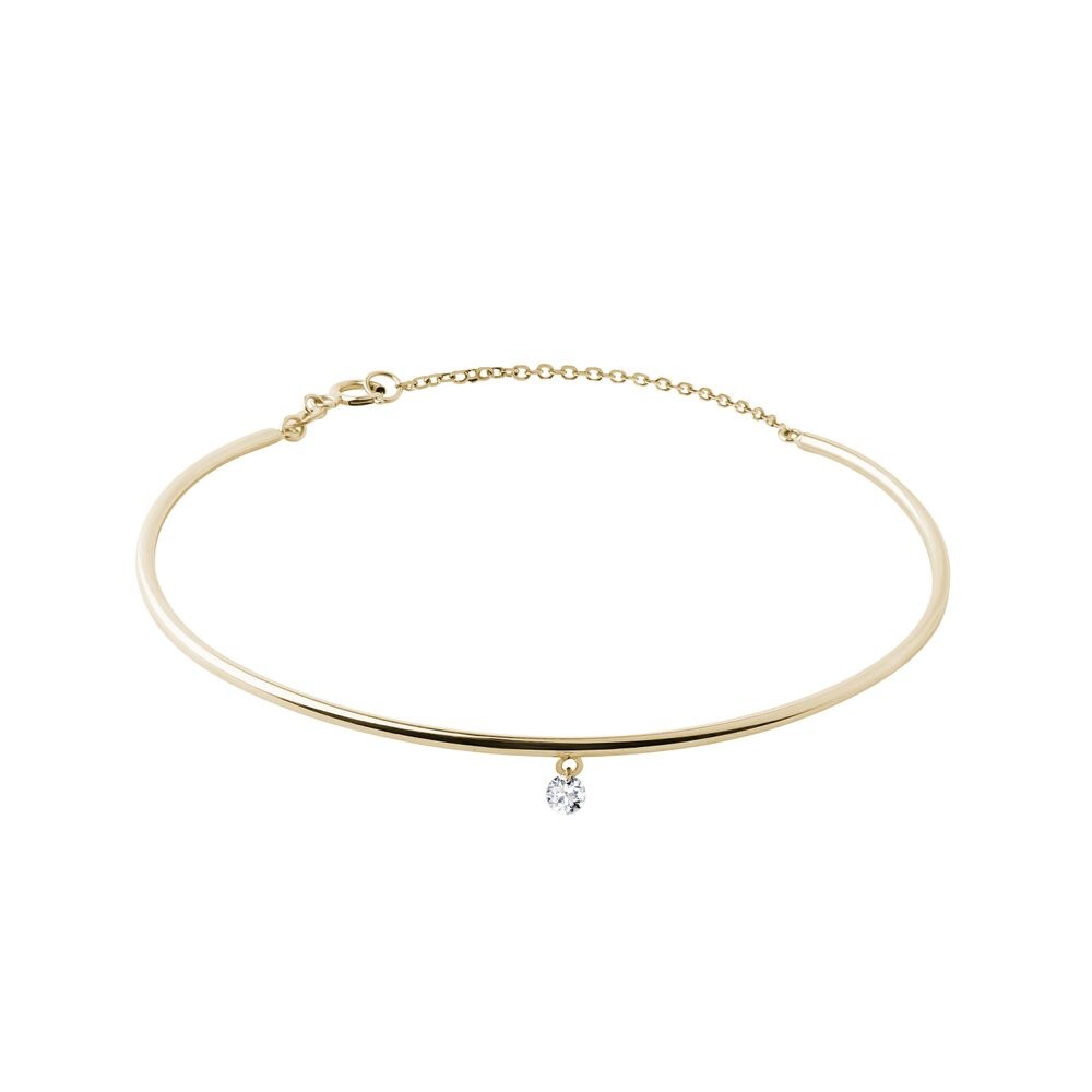 Pevný náramek s diamantem a řetízkem ve žlutém zlatě KLENOTA