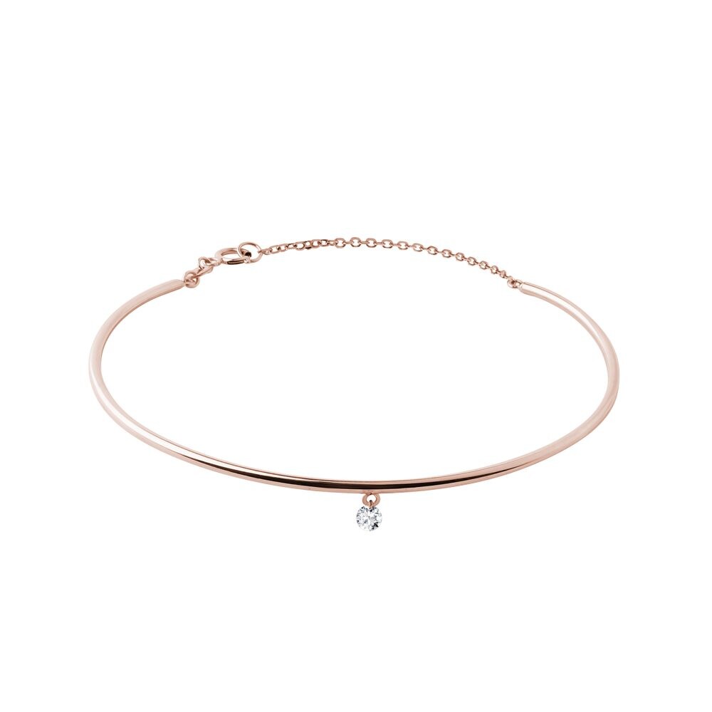 Pevný náramek s diamantem a řetízkem v růžovém zlatě KLENOTA
