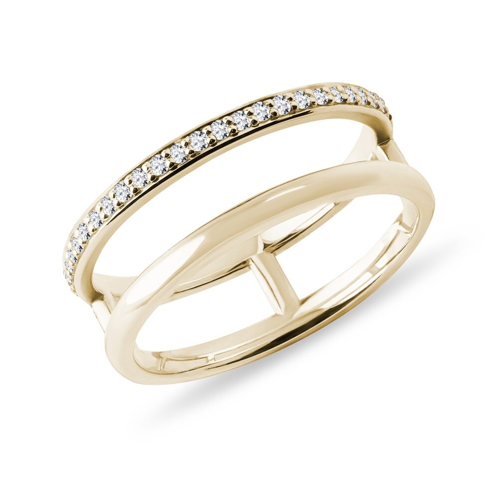 Dvojitý diamantový prsten ze žlutého 14k zlata KLENOTA