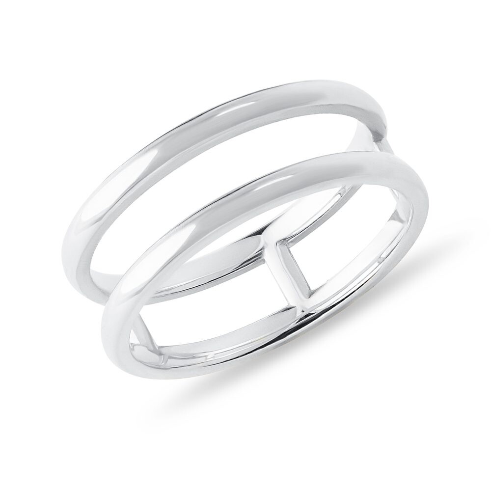 Dvojitý prsten z bílého 14k zlata KLENOTA