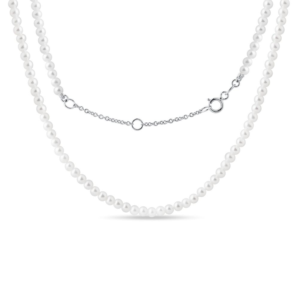 Náhrdelník s drobnými perlami v bílém 14k zlatě KLENOTA