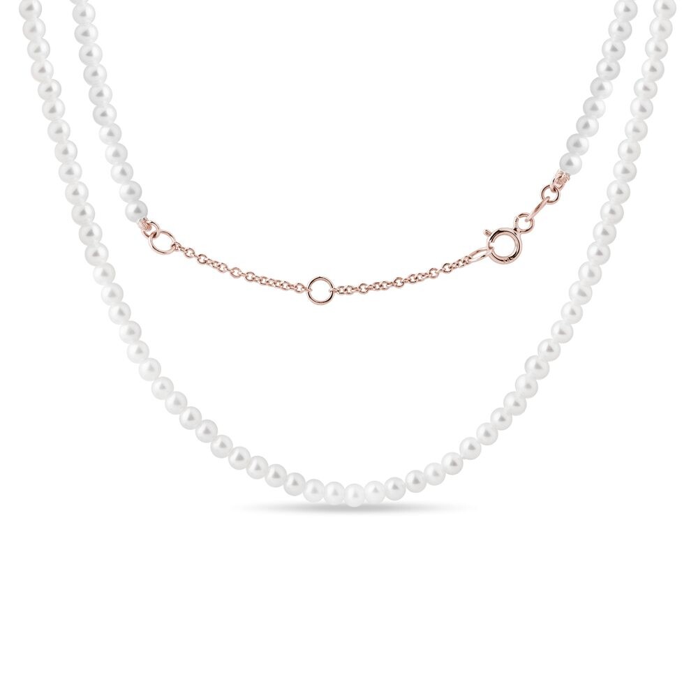 Náhrdelník s drobnými perlami v růžovém 14k zlatě KLENOTA
