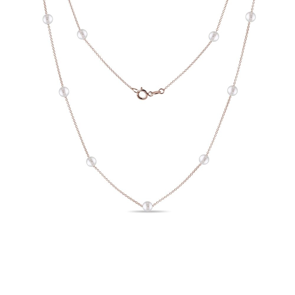Náhrdelník z růžového zlata se sladkovodními perlami KLENOTA
