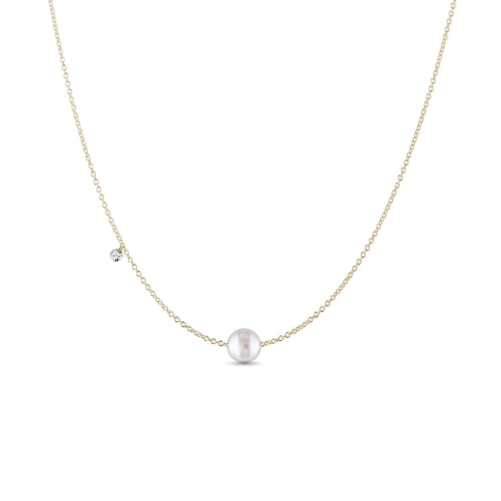 Náhrdelník s perlou a diamantem ve žlutém zlatě KLENOTA