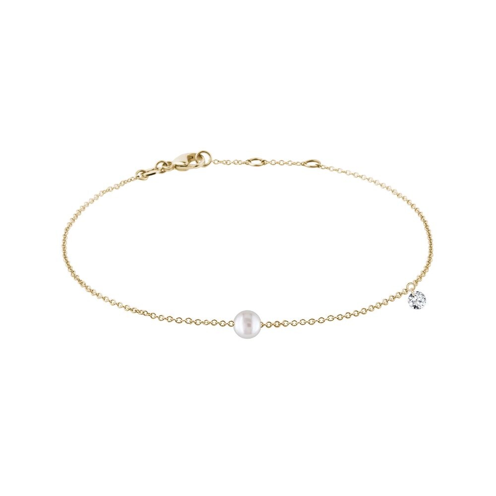 Náramek s perlou a diamantem ve žlutém zlatě KLENOTA