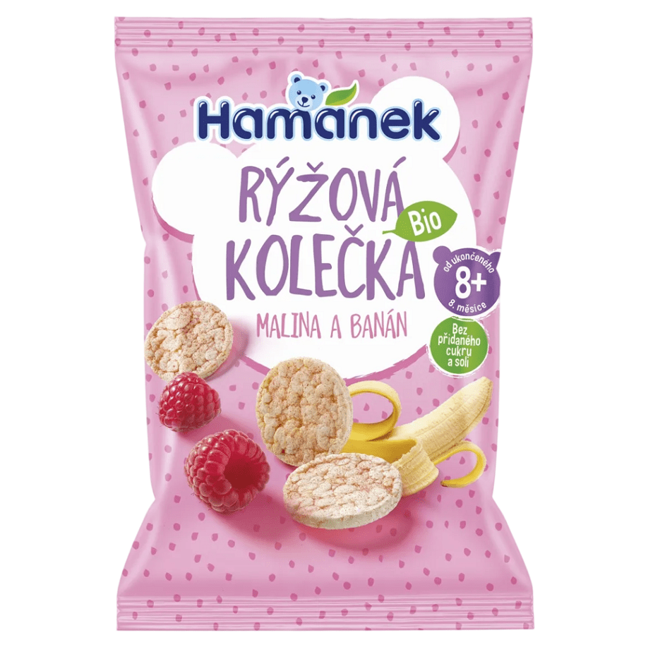 HAMÁNEK Rýžová kolečka malina a banán BIO 35 g