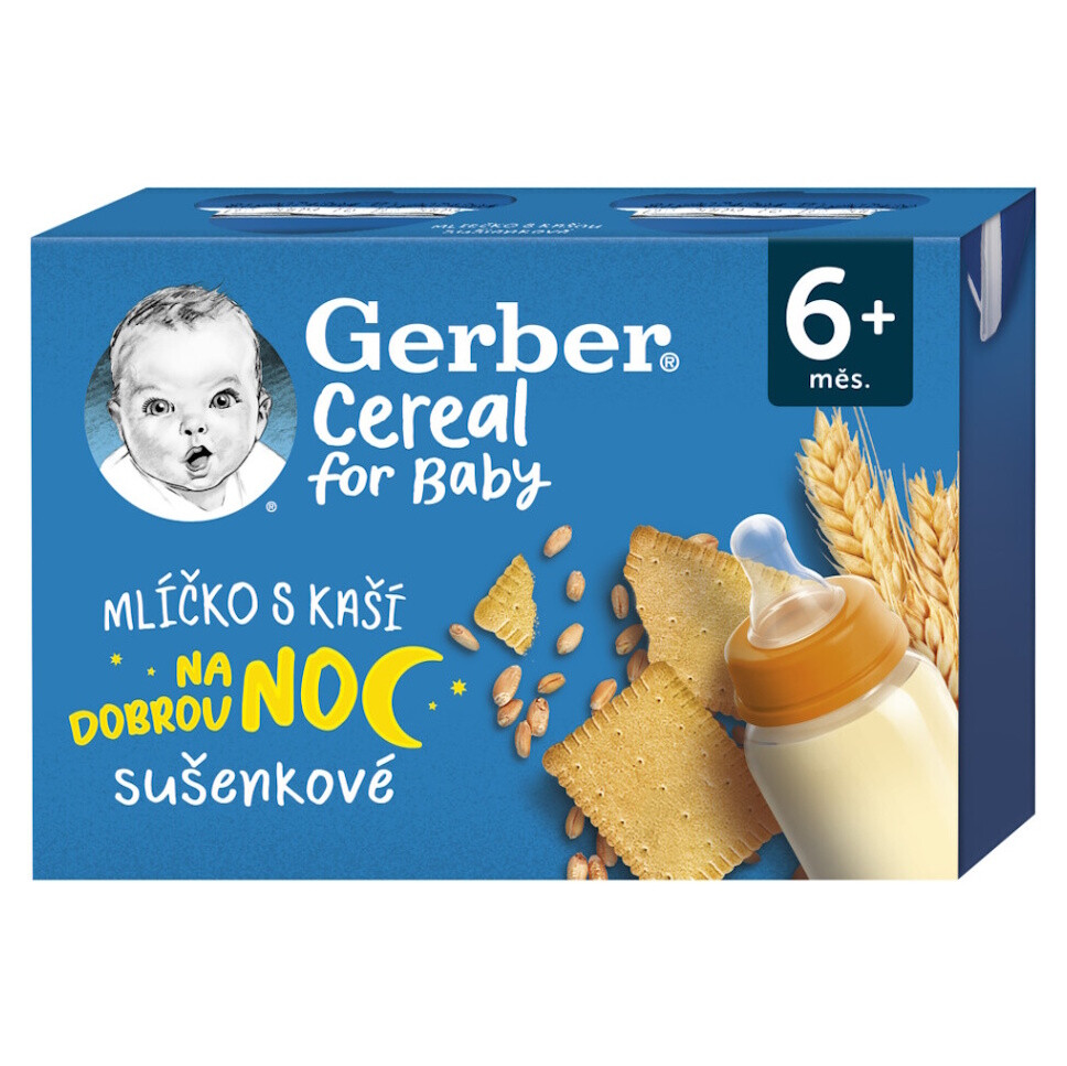 GERBER Cereal mlíčko s kaší dobrou noc sušenkové 6m+.2 x 200 ml