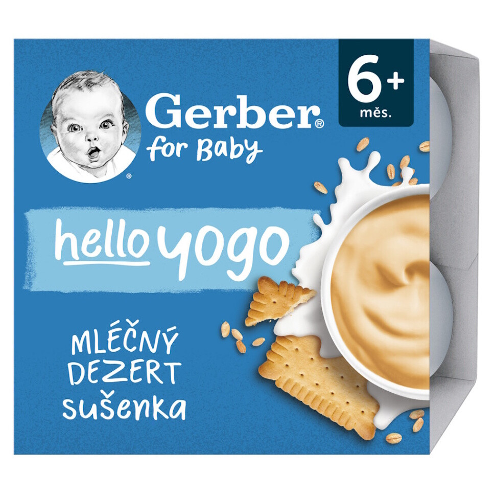 GERBER Hello yogo mléčný dezert sušenkový 6m+ 4 x 100 g